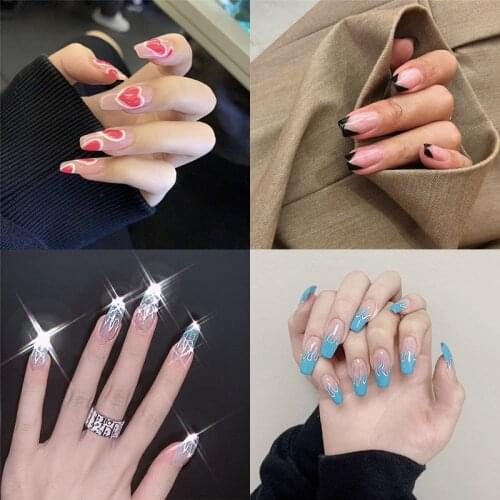 24Pcs/Pack French Nails Press on Tips Coffin Acrylic Ballerina False Faux Ongle Nail For Women Glue On Full Cover Fingernail