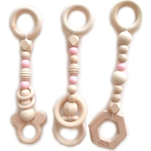 3 3 Pcs/set Nordic Style Cartoon Solid Wood Fitness Rack Pendant Children Room Decoration Baby Infants Ring-pull Toy Hanging