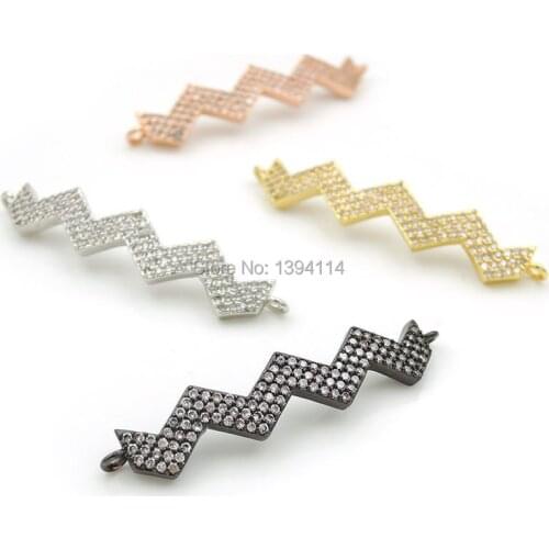 38*7*3mm Micro Pave Clear CZ Zigzag Arc Bar Connectors Fit For Men And Women Making Bracelets Jewelry