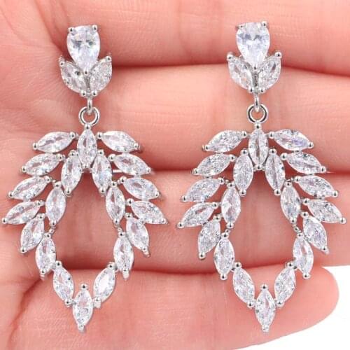 47x26mm 2020 New Arrival Created White Bright Cubic Zircon For Women Wedding Silver Earrings Darily Wear