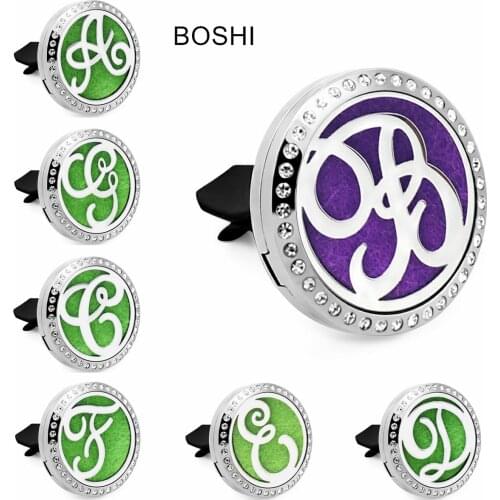 English Letters 30mm Rhinestone Stainless Steel Car Vent Clip Essential Oil Aromatherapy Diffuser Locket Freshener 10Pcs Pads