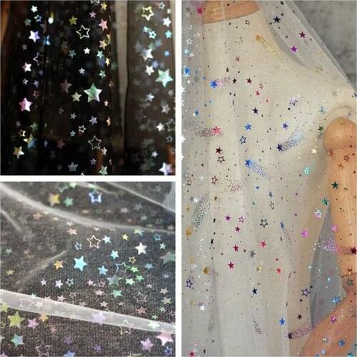 White Glitter Star Sequin Mesh Fabric For Girls' Tulle Dress Wedding Birthday Photograph Backdrop DIY Curtain Sewing Decorative