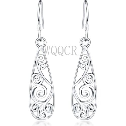 Free Shipping 925 Sterling Silver colorFashion Retro Hollow Out Lady Earrings Women Jewelry Birthday Gift Cheap