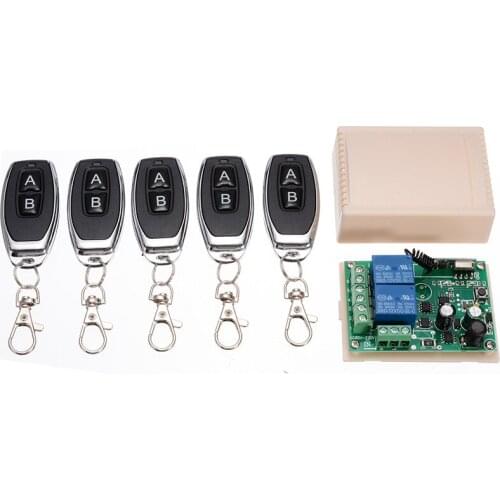 12V 433MHZ Garage Door Wireless Remote Control Switch Receiver Transmitter Kit 2CH Relay Receiver Module +5pcs Remote Controller
