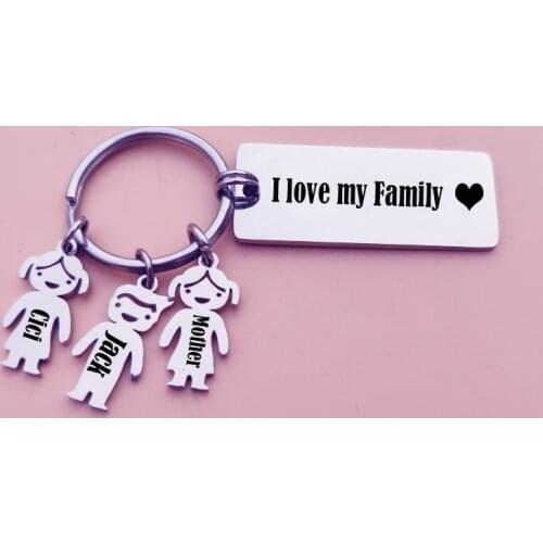 Customized Family Name Tag Keychain Engraved Words Keyrings Stainless Steel Keepsake Keyring For Man Woman
