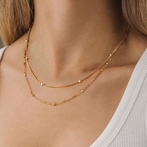 Mavis Hare Double Layer Bead Chain Necklace Stainless Steel Together ball Choker Necklace as Mothers Day Gift