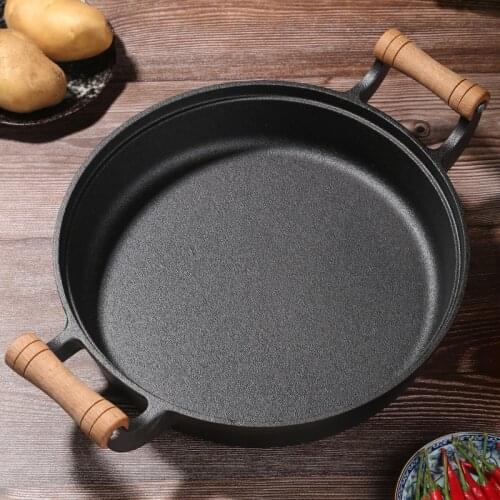 29/31/33cm cast iron pot thickened two-eared pan uncoated pancake pan with raw iron pot non-stick pancake pan