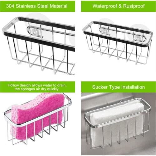 Kitchen Sponge Holder Stainless Steel Sink Basket Sorage Braket Rustproof Waterproof Liquid Drainer Rack