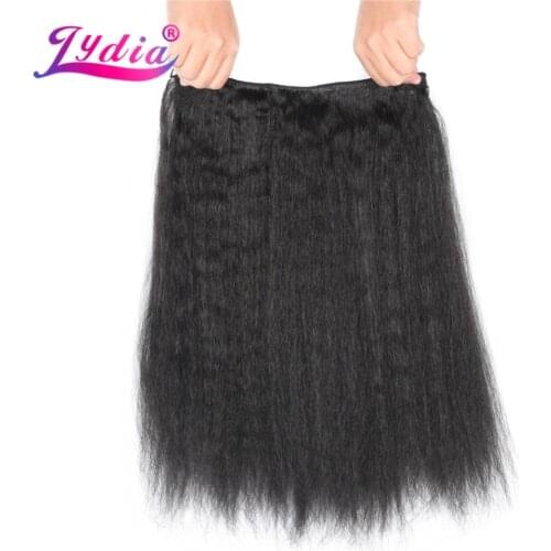 Lydia 18"-24" Long Kinky Straight 5 Clips in Hair Extensions Synthetic Hairpieces Pure Color For Women Heat Resistant
