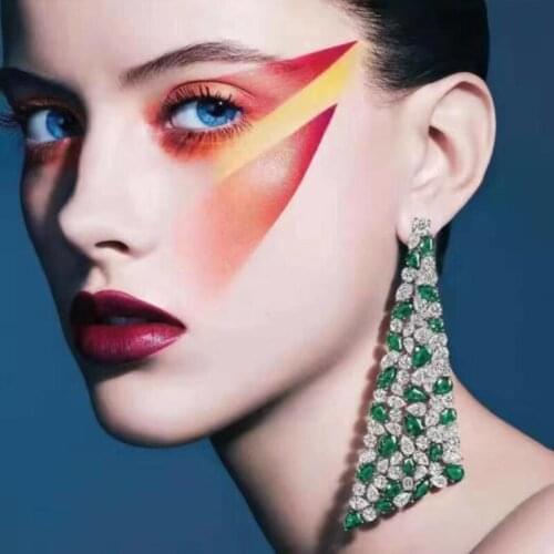 HIBRIDE Luxury Long Yellow Earrings for Women Wedding Trendy Earring Water Drop Zircon Party Gift brincos para as mulheres E-420