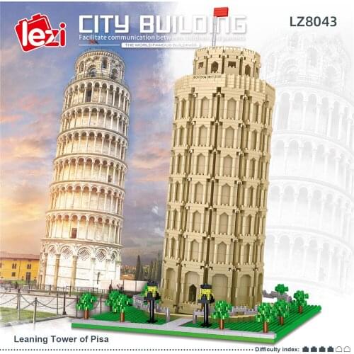 Lezi LZ8043 World Famous Architecture Model Set Leaning Tower of Pisa Micro Mini Blocks Italy Building DIY Block 2148pcs Toys