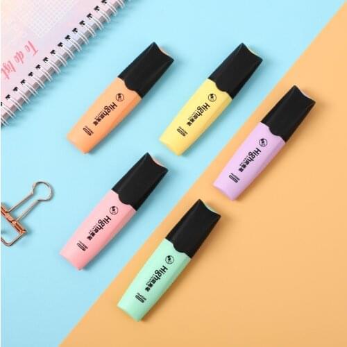 JIANWU 6pcs/set Macaroon Highlighter cute Inclined head Fluorescent pen Kids Graffiti Marker Pen bullet joural Stationery Supply