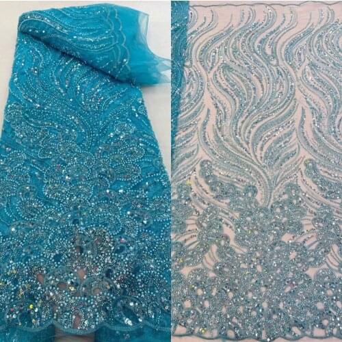 Nigerian Lace Fabric Top Selling Sequins with beads Lace Fabrics SYJ-6988810 High Quality African French Tulle Lace Fabric