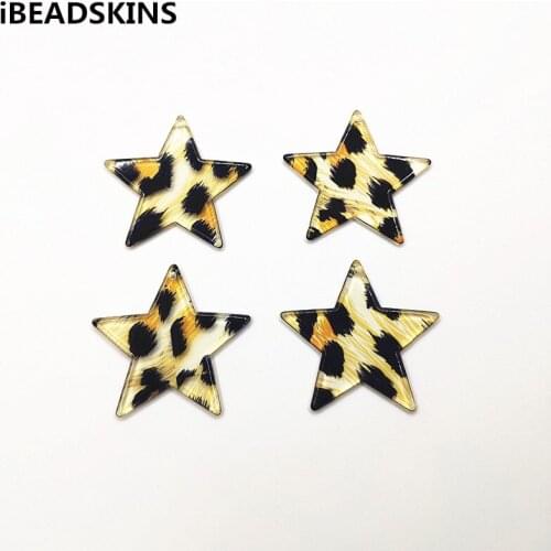 New arrival! 39x37mm 100pcs Acrylic star-shape Leopard print charm for earrings accessories,parts,hand Made Jewelry Earring