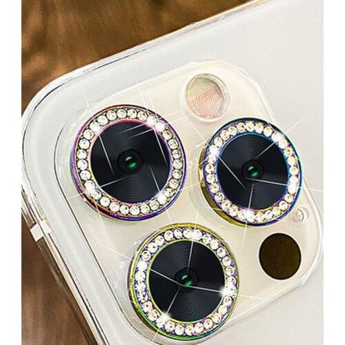 New Diamond Bling Metal Ring Glass Protective Cap For iPhone 12 11 Pro Max 12 Mini 11 Pro Camera Lens Circle Protectors Paste