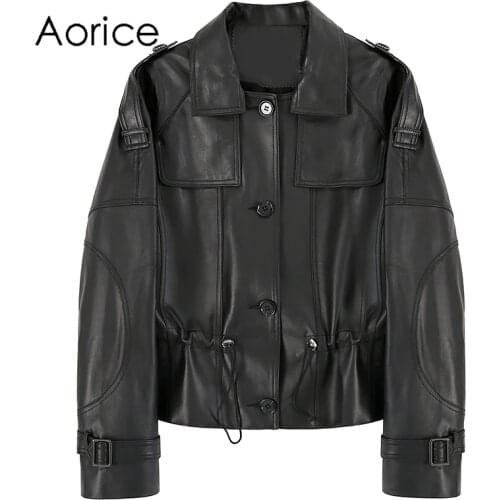 Aorice Women Genuine Sheep Leather Jacket Coat 2021 Brand New Girl Real Sheep Leather Jackets Coats CT101