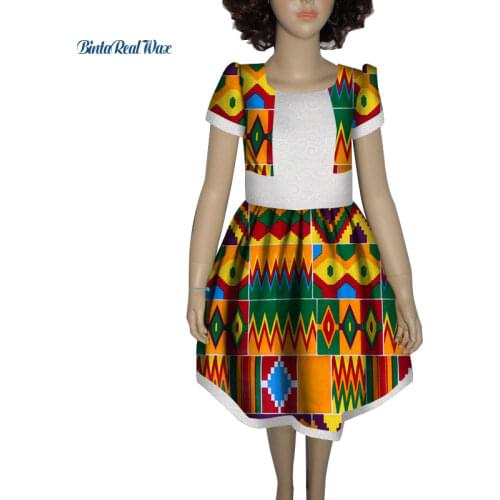 New Girls Patchwork Lace Print Dress Bazin Riche Children Kids Dress Custom Clothes Plus Size African Design Clothing WYT184