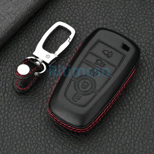 Premium Leather Car Key Fob Cover Case Bag For Ford Fusion MONDEO EDGE Mustang Explorer F-150 F-250 For LINCOLN MKZ MKC MKX
