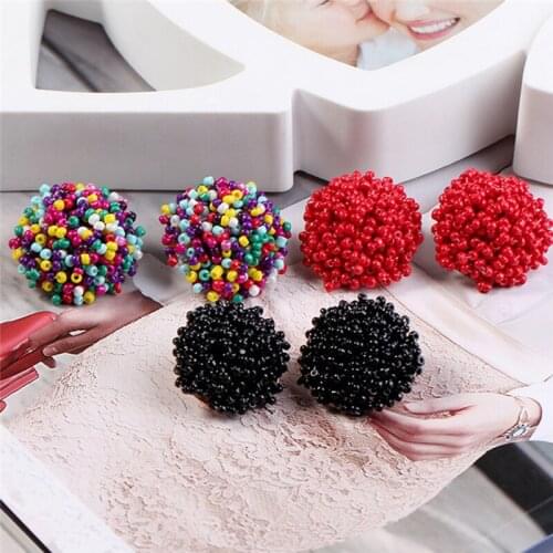 Simple Multicolor Drop Earrings For Women Handmade Bohemia Beaded Ball Earrings Wedding Accessories Jewelry Pendientes