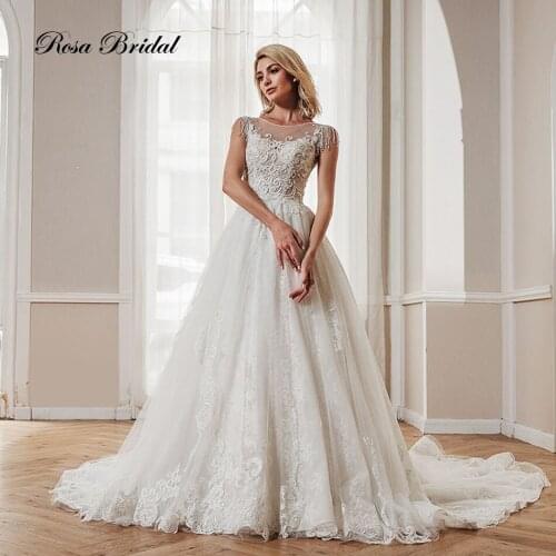 Rosabridal Fleeting Time O neck beading tassels sleeves lace appliques upon lace cloth ball gown