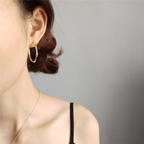925 Sterling Silver Earrings Irregular Circle Design Hoop Earring Gold Color Mothers Day Gifts Women Jewelry Short Hair Earring