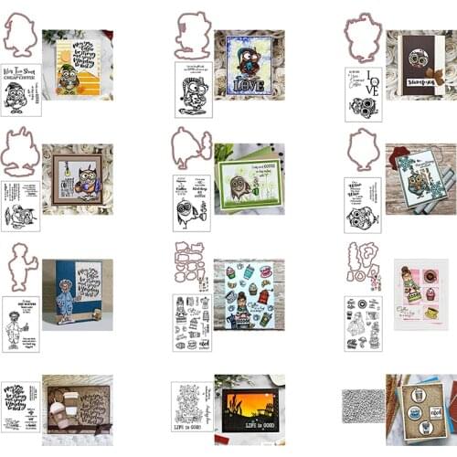 Coffee & Tea Night Owl Bean Stacked Tea Cupcake Ice-cream Cutting Dies match Clear Stamps Sentiments DIY Scrapbooking 2021