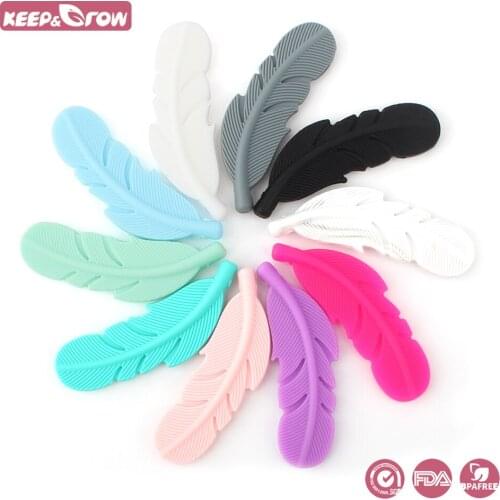 Keep&Grow 100pcs Silicone Feather Beads BPA Free Baby Teethers Chewable Baby Teething Toys Pacifier Chain Pendant Jewelry Charm