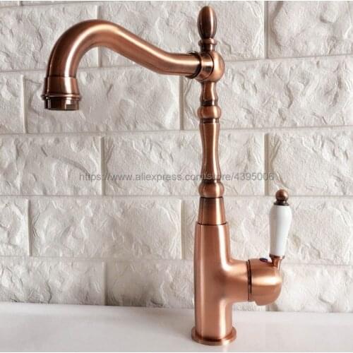Basin Faucets Brass Red Copper Antique Bathroom Sink Faucet Deck Mount Bath Washbasin Hot Cold Mixer Water Tap WC Taps Bnf419