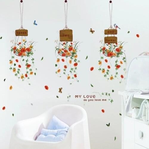 Creative Potted Flower Wall Sticker Hanging Baskets Painting Sticker for Living Room Girls Bedroom Decor Vinyl Wallpaper