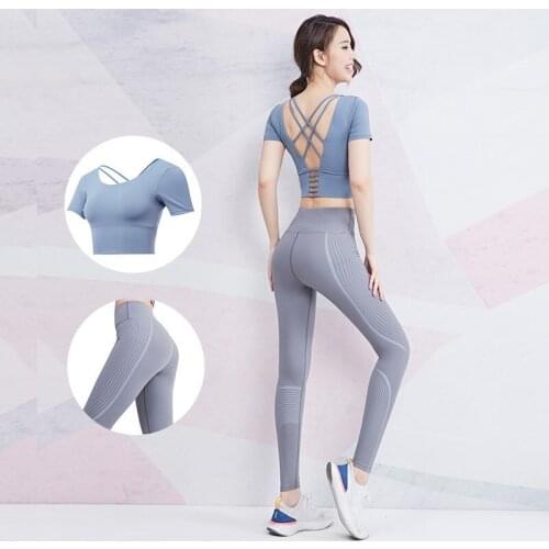 Vansydical 2020 Women Sports Suit for Fitness Workout Padded Crop Tops Backless High Waist Stretchy Gym Leggings 2 pcs Yoga Sets
