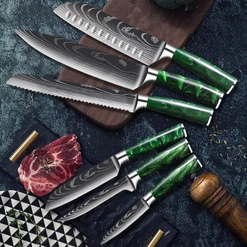 Japanese Sashimi Cooking Chef Knife Damascus Laser Meat Slicing Knife Kitchen Knife Twosun Knife Green Twig Boning Knife
