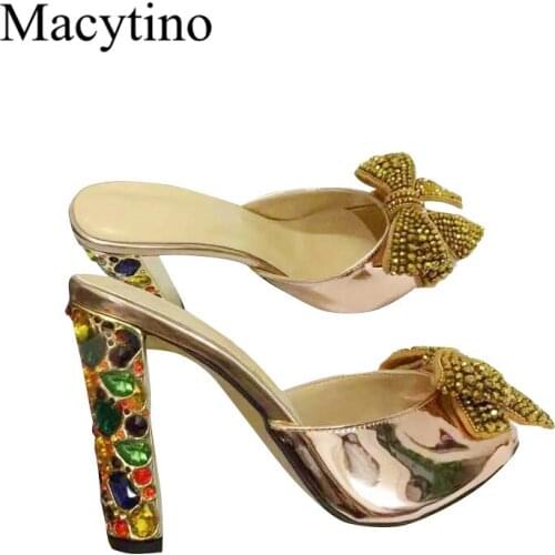 Sexy summer slipper women crystal butterfly knot diamond high heels rhinestone dress slippers for ladies summer shoes