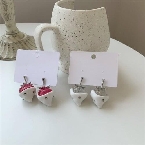 VSnow Korean Fashion Strawberry with Cream Contrast Color Dangle Earrings for Women Statement Party Fruit Earrings Jewellery