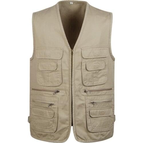 Male Multi Pocket Waistcoat Cotton Fabric Vest with Many Pockets for Men Spring Summer Casual Tool 6 Color Sleeveless Jacket