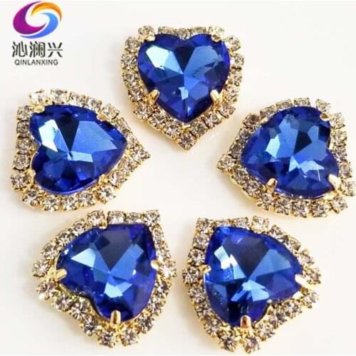 Gold bottom Light blue heart shape Crystal glass buckle,sew on rhinestones for Diy/jewelry accessories 12mm/14mm/18mm 10pcs