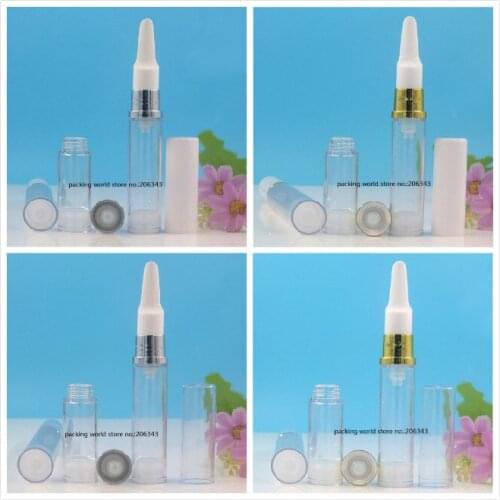 12ML clear airless bottle gold/silver long press pump clear/white lid for lotion/emulsion/eye serum/skin care cosmetic packing