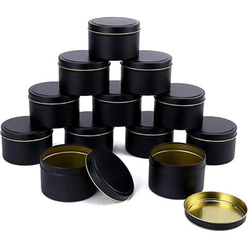 12 Pack 4/8oz Candle Tins Black Gold Silver Metal Candle Tins for Making Candles Bulk Round Candle Jars Containers Storage Gift
