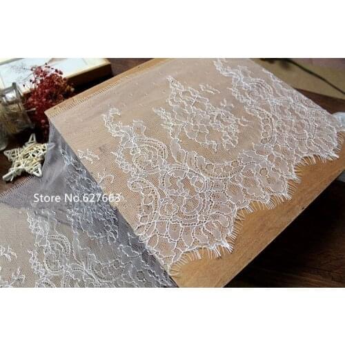 3 Meter/ Lot Eyelashes Lace Trim Fabric Flower White Black Craft Wedding Dress clothing lace material Handmade 23cm Wide