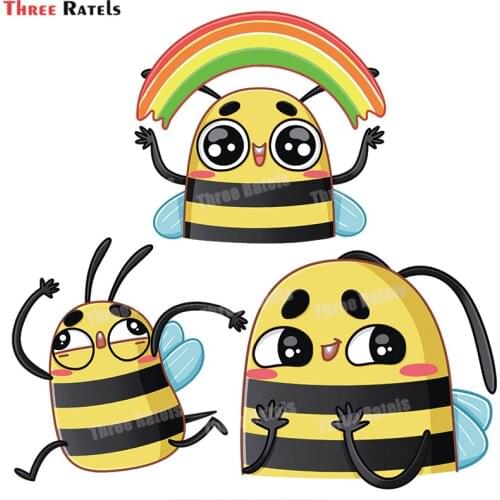 Three Ratels B263 Cute Rainbow Bees 3D Stickers For Passat B6 Car Accessory Auto Decals Waterproof Property