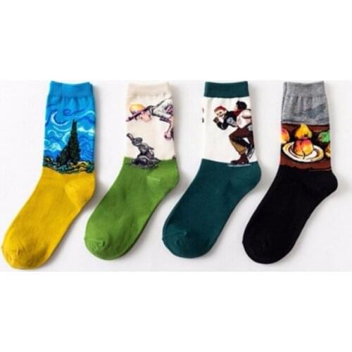 500pairs/lot hot selling fashion retro oil painting sock/painting sock17 color for choose