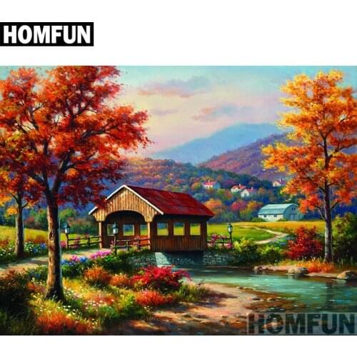 HOMFUN Full Square/Round Drill 5D DIY Diamond Painting "Autumn landscape" 3D Embroidery Cross Stitch 5D Home Decor A00871