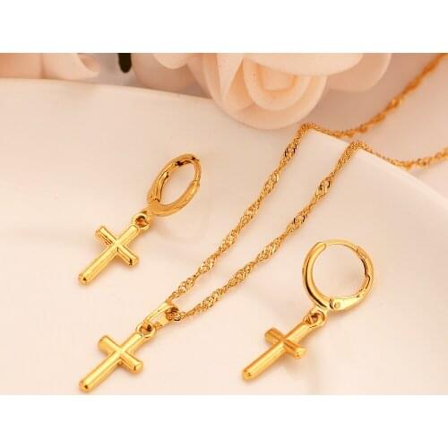 Bangrui New Ethiopian Cross set Jewelry Pendant Chain/Earrings Necklace Gold Color Christian