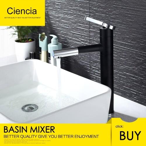 Free Shipping Ciencia Brass Black+ Chrome Basin Faucet Pull-Out Wash Basin Sink Taps Deck mounted 360 degree rotate mixer