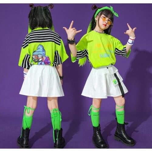 Kids Hip Hop Carnival Clothing Cheerleader Outfits Tshirt Streetwear White Mini Skirt For Girls Jazz Dance Costume Wear Clothes