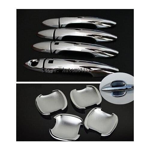 For KIA K2 Sedan 2011 2012 2013 2014 2015 New Chrome Car Door Handle Cover + Cup Bowl Trim With Smart Entry Buttons