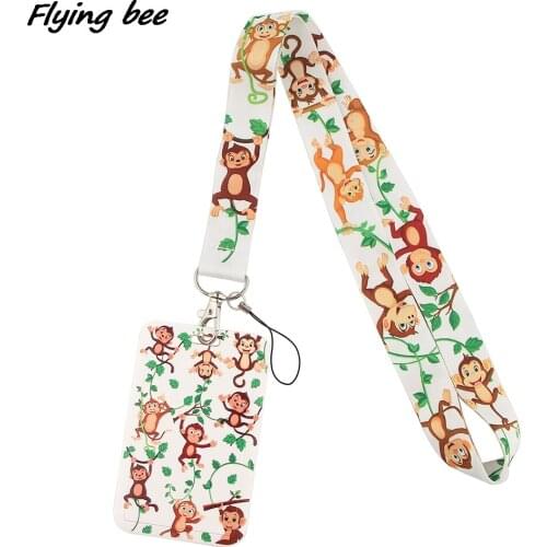 Flyingbee X1671 Lovely Animal Monkey Lanyards ID Badge Holder ID Card Pass Mobile Phone Straps Badge Key Holder Keychain