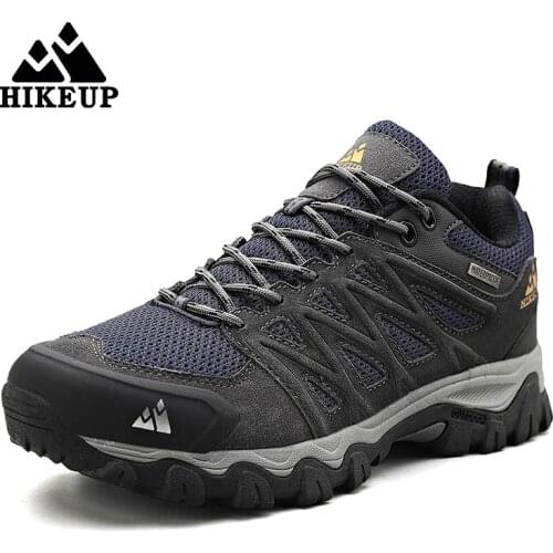 HIKEUP Men Hiking Shoes Mesh Suede Leather Outdoor Sports Male Shoes for Trekking Walking Worker Toe Safety Mens sneakers 2021
