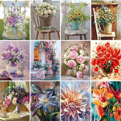 HUACAN Pictures By Number Flower In Vase Kits Handpainted Oil Painting By Number Drawing On Canvas Home Decoration DIY Gift