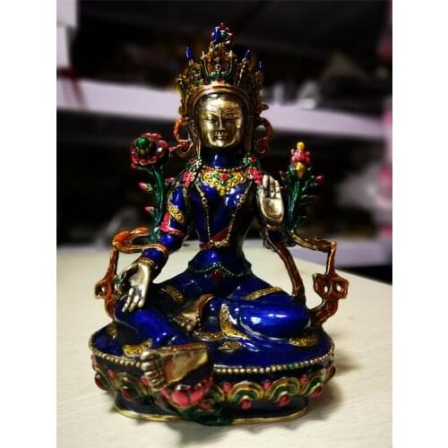 Chinese Cloisonne Handwork Carved Vajrasattva Bodhisattv Old Bronze Tara Statue