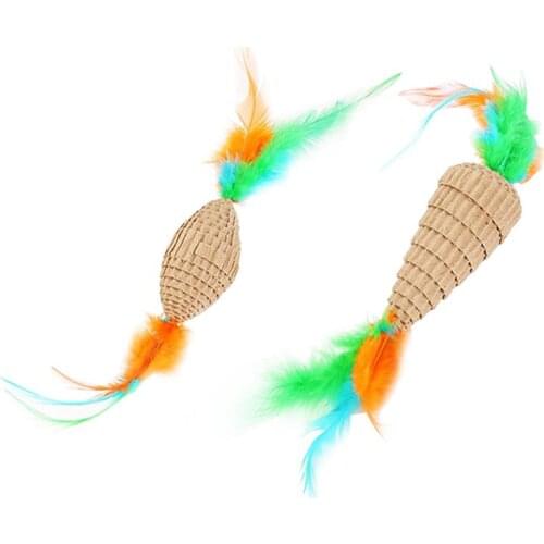 2PCS Pet Toy Carrot Rugby Fake Feather Cat Interactive Toy Cat Chew Toy